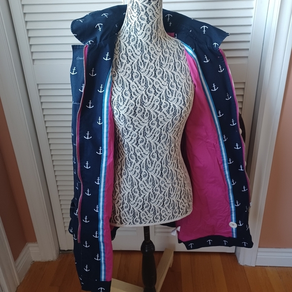 Hatley Nautical Fitted Navy Raincoat Trench Jacket with Anchor Print US 4 - Picture 9 of 12